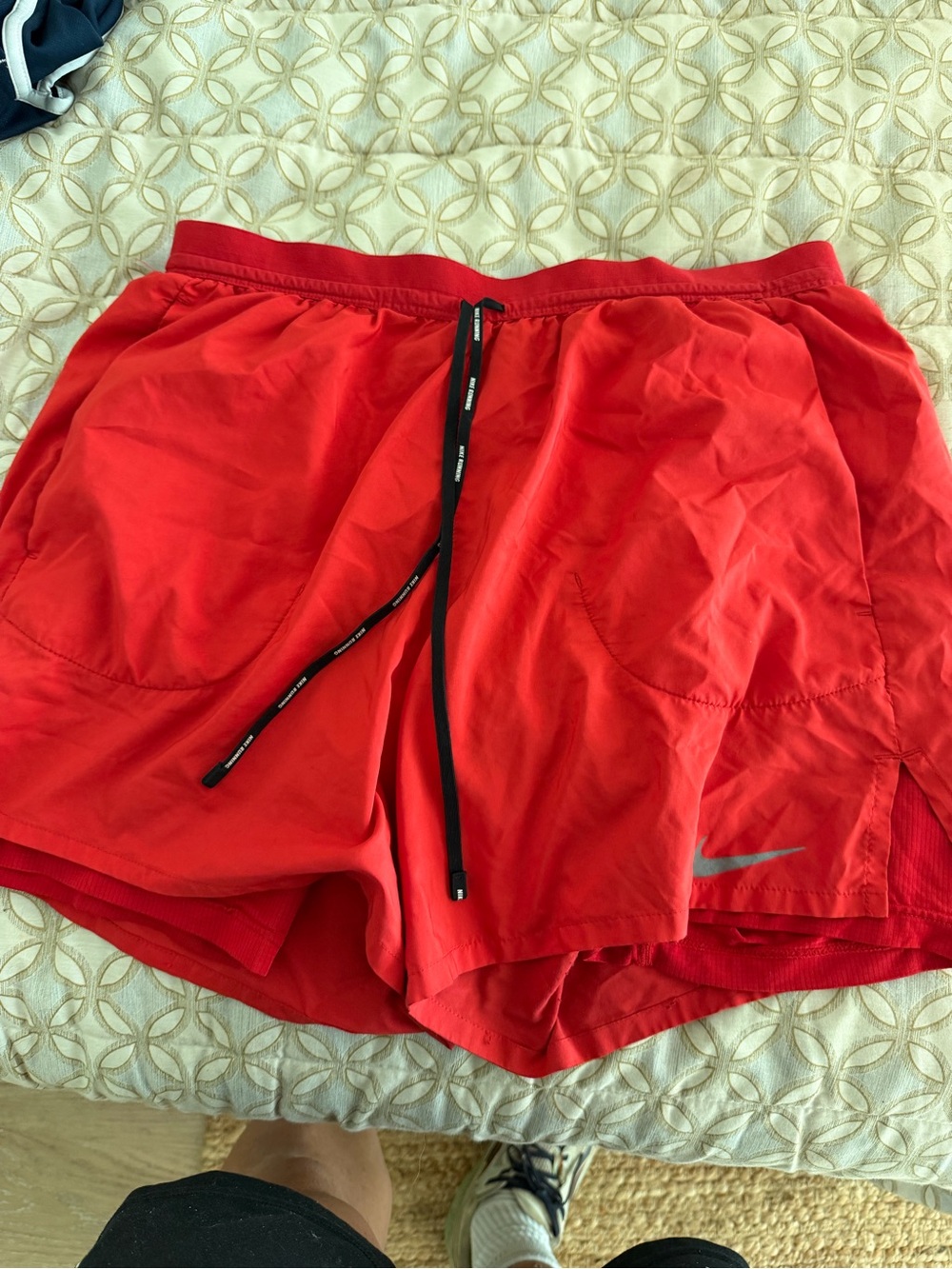 Nike Red Men’s Athletic Running Shorts with Black Drawstring